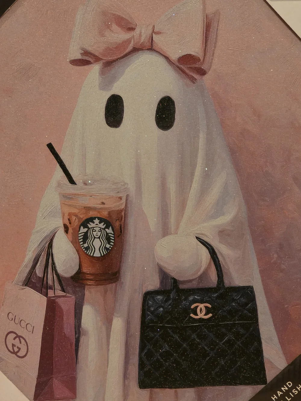 Coquette Ghost Canvas Wall Art Starbucks Coffee and Designer Bag- 11x14